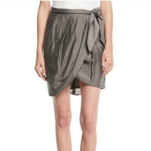 Joie Erlecia Revolve Pleated Wrap Mini Skirt Tulip Hem in Moss Size XS